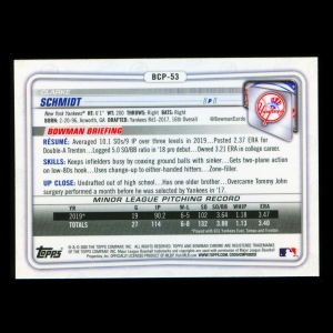 Clarke Schmidt 2020 Bowman Chrome Prospect Yankees