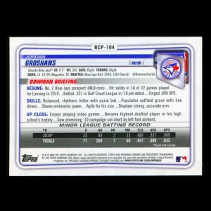 Jordan Groshans 2020 Bowman Chrome Prospect Blue Jays