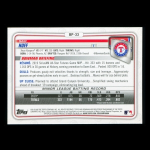 Sam Huff 2020 Bowman 1st Bowman Prospect Rangers