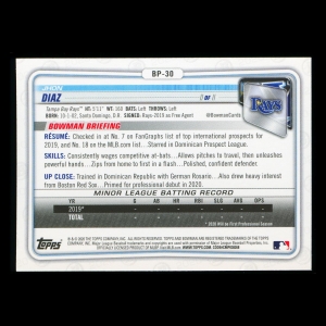 Jhon Diaz 2020 Bowman 1st Bowman Prospect Rays
