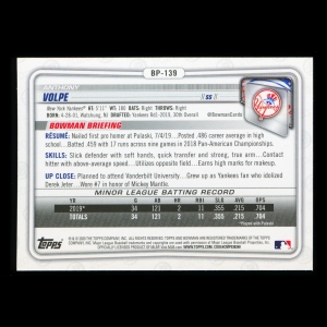 Anthony Volpe 2020 Bowman 1st Bowman Prospect Yankees