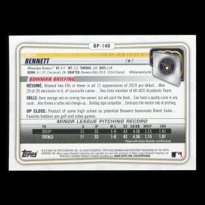 NIck Bennet 2020 Bowman 1st Bowman Prospect Brewers