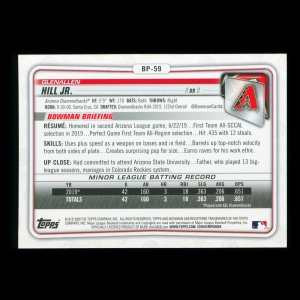 Genallen Hill Jr. 2020 Bowman 1st Bowman Prospect Diamondbacks