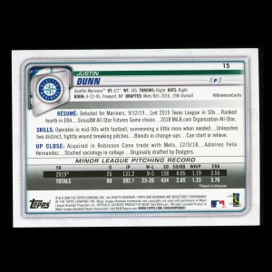 Justin Dunn RC 2020 Bowman Rookie Mariners