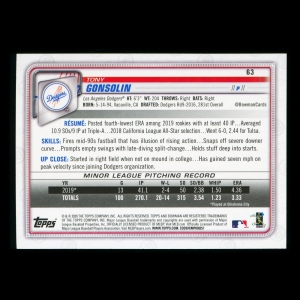Tony Gonsolin RC 2020 Bowman Rookie Dodgers