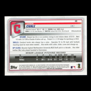 Aaron Civale RC 2020 Bowman Rookie Indians