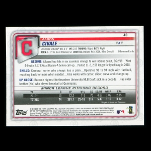 Aaron Civale RC 2020 Bowman Rookie Indians