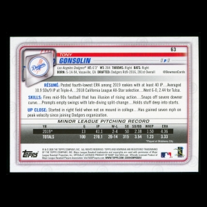 Tony Gonsolin RC 2020 Bowman Rookie Dodgers