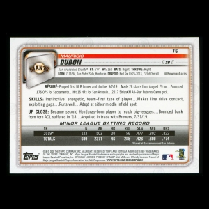 Mauricio Dubon RC 2020 Bowman Rookie Giants