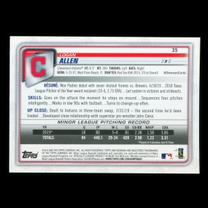 Logan Allen RC 2020 Bowman Rookie Indians