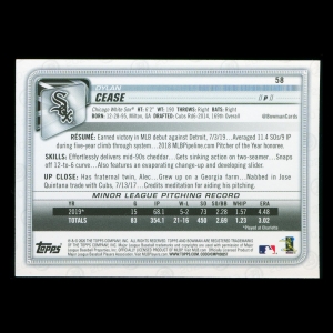 Dylan Cease RC 2020 Bowman Rookie White Sox