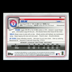 Nick Solak RC 2020 Bowman Rookie Rangers