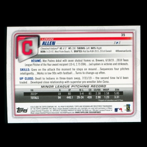 Logan Allen RC 2020 Bowman Rookie Indians