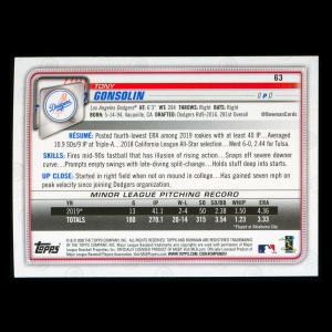 Tony Gonsolin RC 2020 Bowman Rookie Dodgers