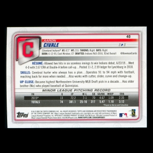 Aaron Civale RC 2020 Bowman Rookie Indians