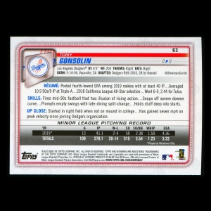 Tony Gonsolin RC 2020 Bowman Rookie Dodgers