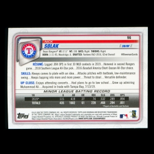 Nick Solak RC 2020 Bowman Rookie Rangers
