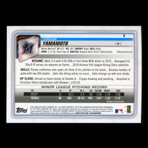 Jordan Yamamoto RC 2020 Bowman Rookie Marlins