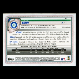 Justin Dunn RC 2020 Bowman Rookie Mariners