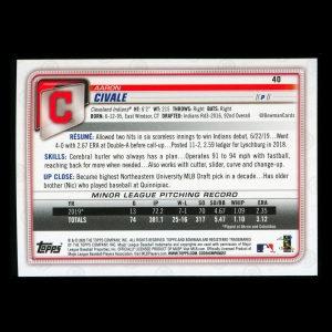 Aaron Civale RC 2020 Bowman Rookie Indians