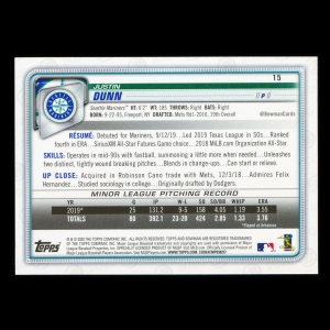 Justin Dunn RC 2020 Bowman Rookie Mariners