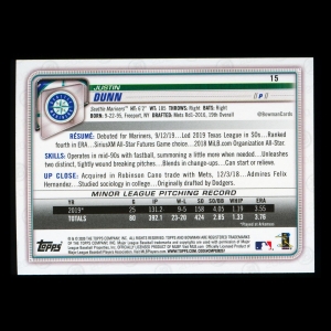 Justin Dunn RC 2020 Bowman Rookie Mariners