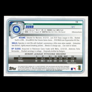 Justin Dunn RC 2020 Bowman Rookie Mariners