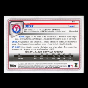 Nick Solak RC 2020 Bowman Rookie Rangers
