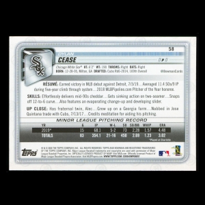 Dylan Cease RC 2020 Bowman Rookie White Sox