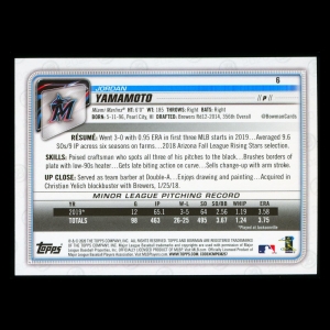 Jordan Yamamoto RC 2020 Bowman Rookie Marlins