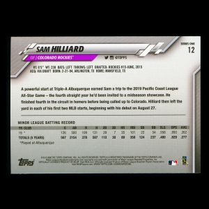 Sam Hilliard RC 2020 Topps Rookie Rockies