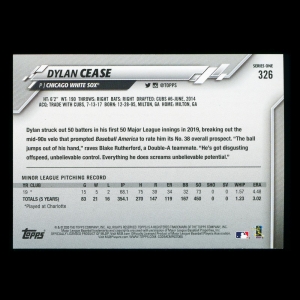 Dylan Cease RC 2020 Topps Rookie White Sox