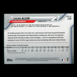 Logan Allen RC 2020 Topps Rookie Indians