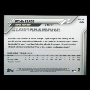 Dylan Cease RC 2020 Topps Rookie White Sox