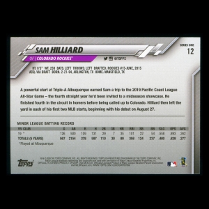 Sam Hilliard RC 2020 Topps Rookie Rockies