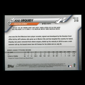 Jose Urquidy RC 2020 Topps Rookie Astros