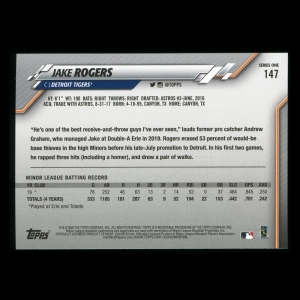 Jake Rogers RC 2020 Topps Rookie Tigers
