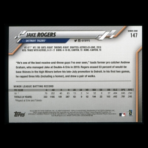 Jake Rogers RC 2020 Topps Rookie Tigers