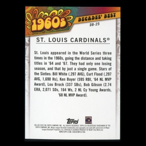 St. Louis Cardinals 2020 Topps Decades' Best Teams 1960s