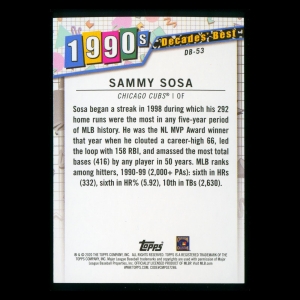 Sammy Sosa 2020 Topps Decades' Best Batters 1990s Cubs