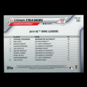 Stephen Strasburg 2020 Topps League Leaders Nationals