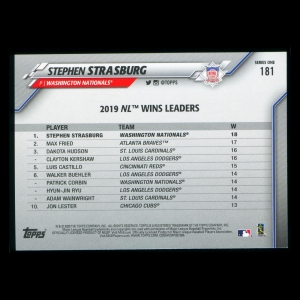 Stephen Strasburg 2020 Topps League Leaders Nationals