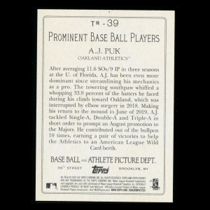 A.J. Puk RC 2020 Topps Turkey Red Rookie Athletics