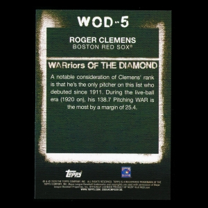 Roger Clemens 2020 Topps WARriors of the Diamond Red Sox