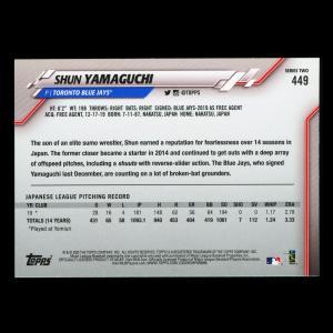 Shun Yamaguchi RC 2020 Topps Rookie Blue Jays