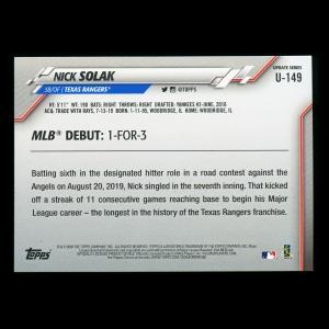Nick Solak RC 2020 Topps Rookie Rangers