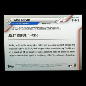 Nick Solak RC 2020 Topps Rookie Rangers