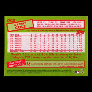 Gerrit Cole 2020 Topps 1985 Retro Silver Pack Chrome Yankees