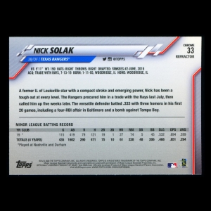 Nick Solak RC 2020 Topps Chrome Sepia Refractor Rookie Rangers