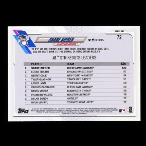 Shane Bieber 2021 Topps League Leaders Indians